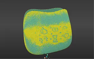 A knitted bag in yellow and teal, produced with LOOP.
